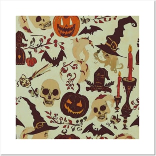 Vintage, retro, cottagecore, Victorian, Halloween aesthetic, pumpkin, skull Posters and Art